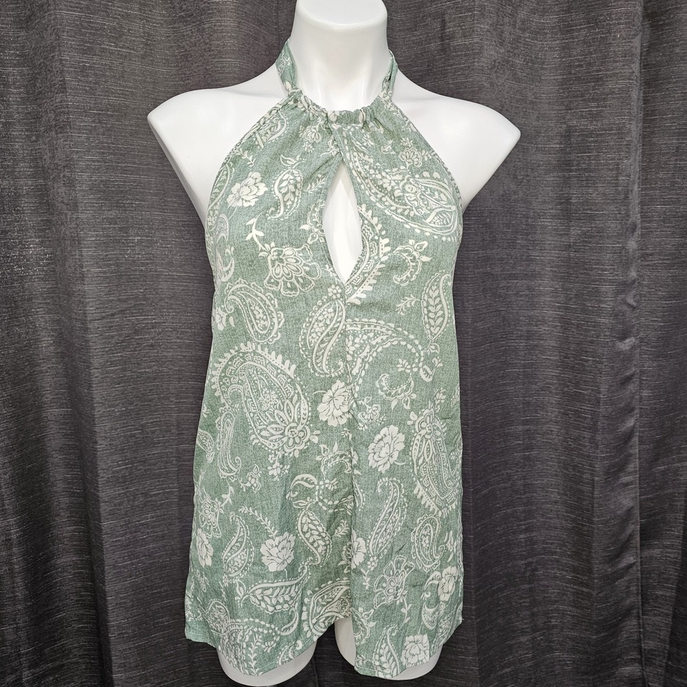 Bibi Halter‎ Tie Top Paisley Pastel Green Floral Boho Women's Size Medium NWT